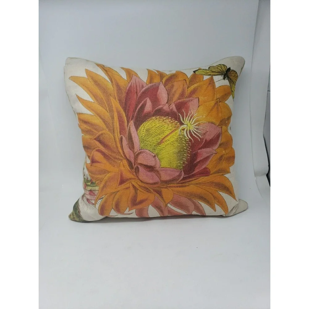 Feather & Down Botanical Pillow Cactus 20x20 $187 Flower Butterfly Cactus Design